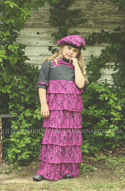 CUSTOM MADE Berry Lace Ruffled Dress LILLYANNAKIDS Sizes 6-10 girls