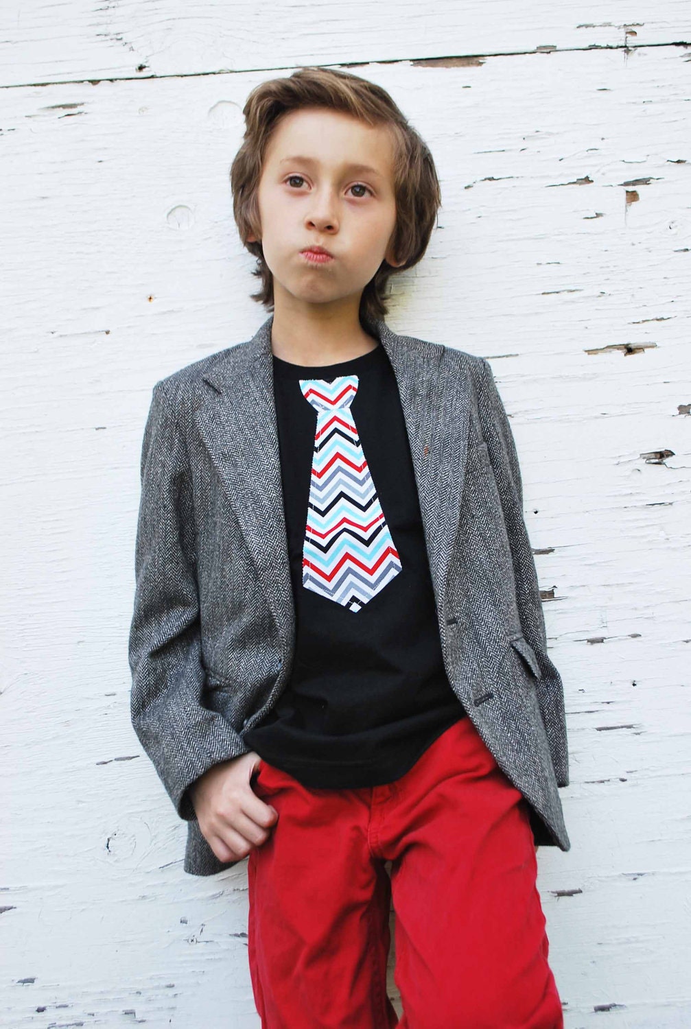 RED and BLACK NECKTIE appliqued on black fine jersey t shirt.........Great  birthday, wedding or church outfit