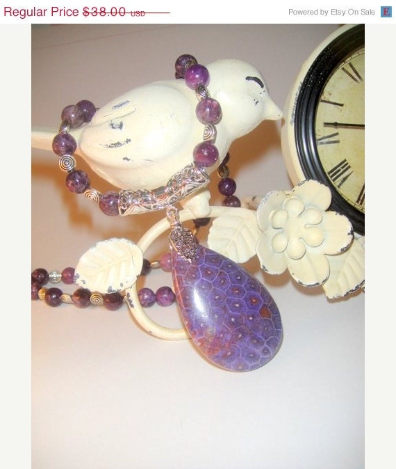 RESERVED FOR ASHLYN           MothersDaySale Purple Fossil Stone Necklace