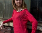Rose Petals Organic Cotton Long Sleeve Shirt Red Womens SMALL