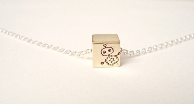 Mr. Robot - Brass Cube Sterling Silver Handstamped Jewelry