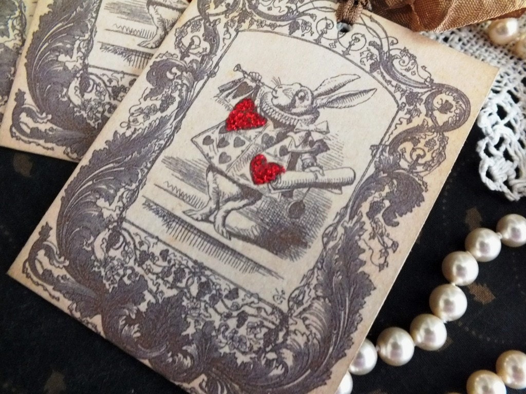 Alice in Wonderland White Rabbit Gift Tags Handmade by avintageobsession on etsy