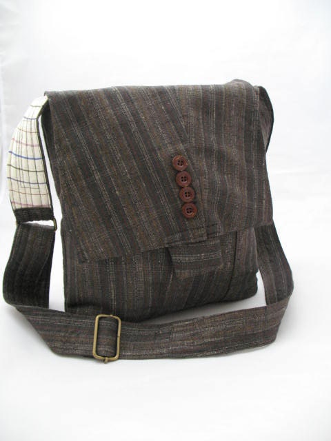 Recycled jacket Tall Messenger Crossover shoulder iPad Bag with Back Pocket - PIA