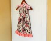 Red, Black, & Pink Dress - Pillowcase style Large Flowers - made to order newborn  3 6 9 12 months