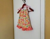 Pillowcase Dress - Cream Flowers & Pink Dots  - made to order 12 - 24 months 2T 3T 4T 5T
