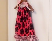 Pink & Black Pillowcase Dress - Damask and Stripes - made to order 12- 24 months - 5