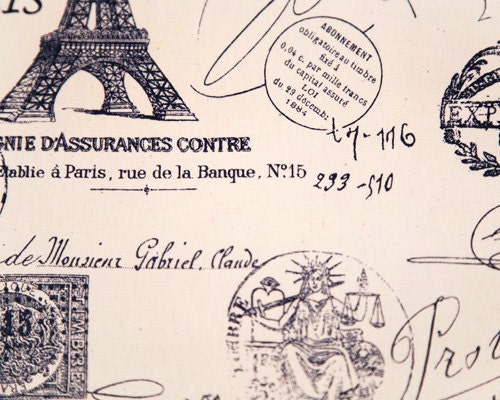 Home Dec Fabric Yardage - French Stamps - Navy and Natural - 1 Yard