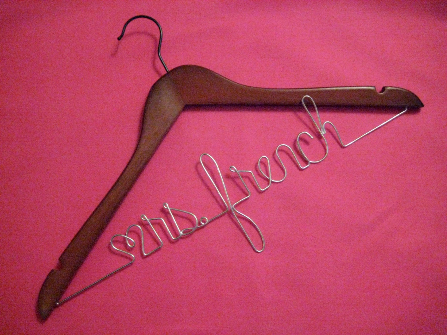 Personalized Wedding Hanger for Bridal Gown CHERRY wood SILVER color wire