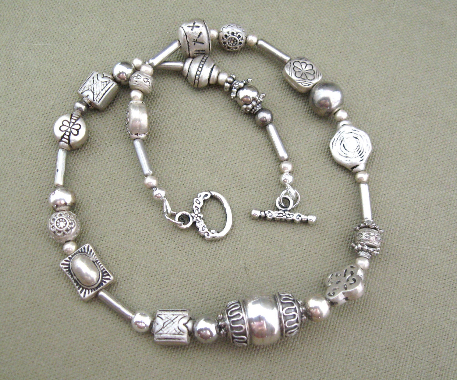Silver Tribal Sterling Bead Casual Necklace