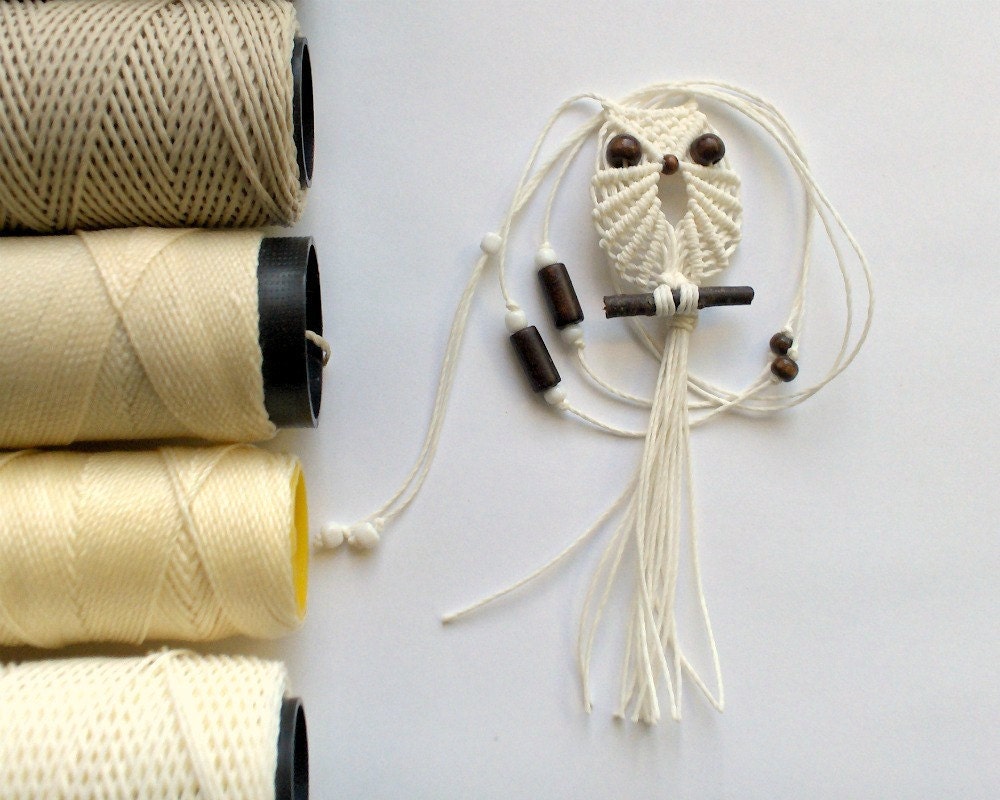 White Macrame Owl Necklace