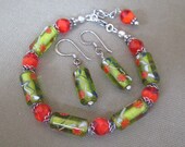 Green Orange Lampwork Bracelet Set