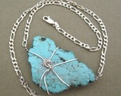 Turquoise Blue Sterling Wire Wrapped Necklace Moderistic
