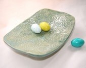 Teal Green Ceramic Candy Dish or Spoon Rest or Jewelry Holder with Paisley Swirl Design