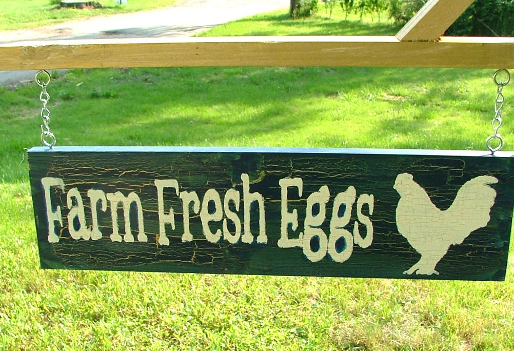 Farm Fresh Eggs Sign with Bracket for Hanging (Royal Blue & Gold Crackle)