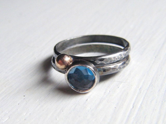 Night Skies London blue topaz stack set in Silver With 14kt Gold Size 5