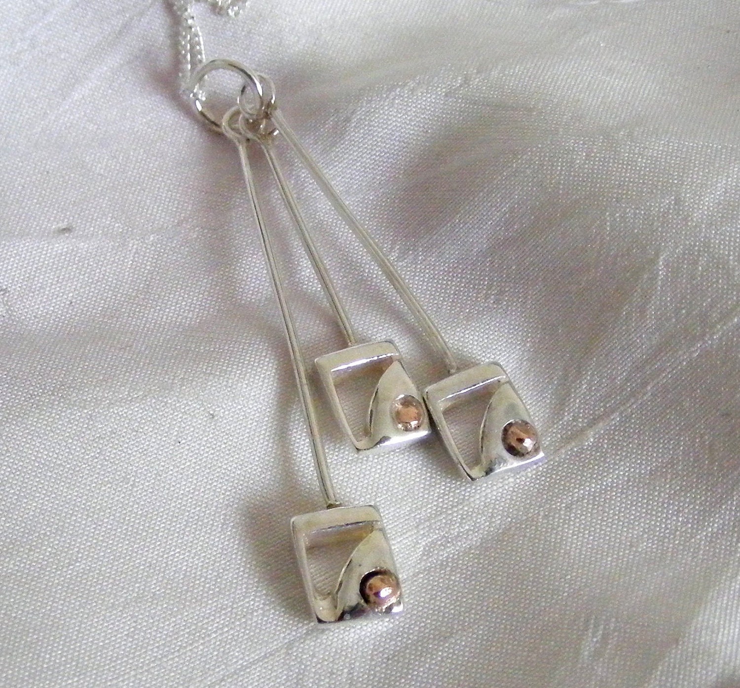 Silver Dinky Link Pendant with rose gold balls