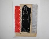 thinking about her - an original embroidery collage - mixed media artwork