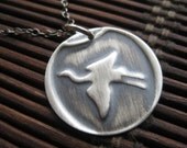 Asian Crane Lantern Embossed Sterling Silver Necklace