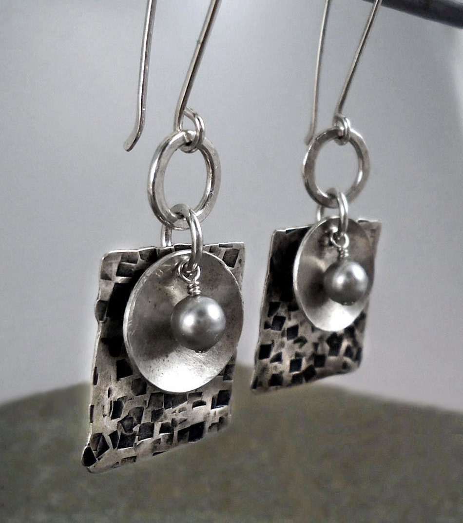 Geometric Recycled Silver Earrings - Contemporary - FREE shipping
