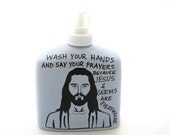 Soap Dispenser with Jesus in pastel blue