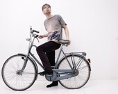 Nude grey hand dyed mens tshirt with dark blue maybug print- size L
