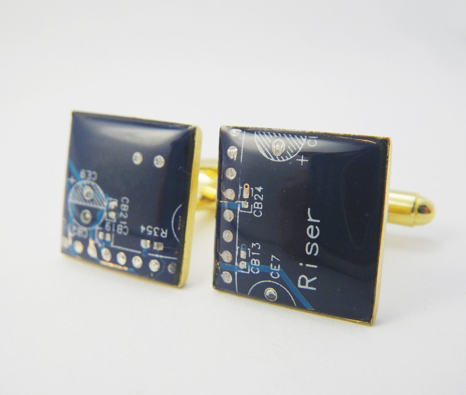 Cuff Links Circuit Board Blue and Gold