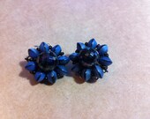 Vibrant Blue Vintage Flower Clip Earrings