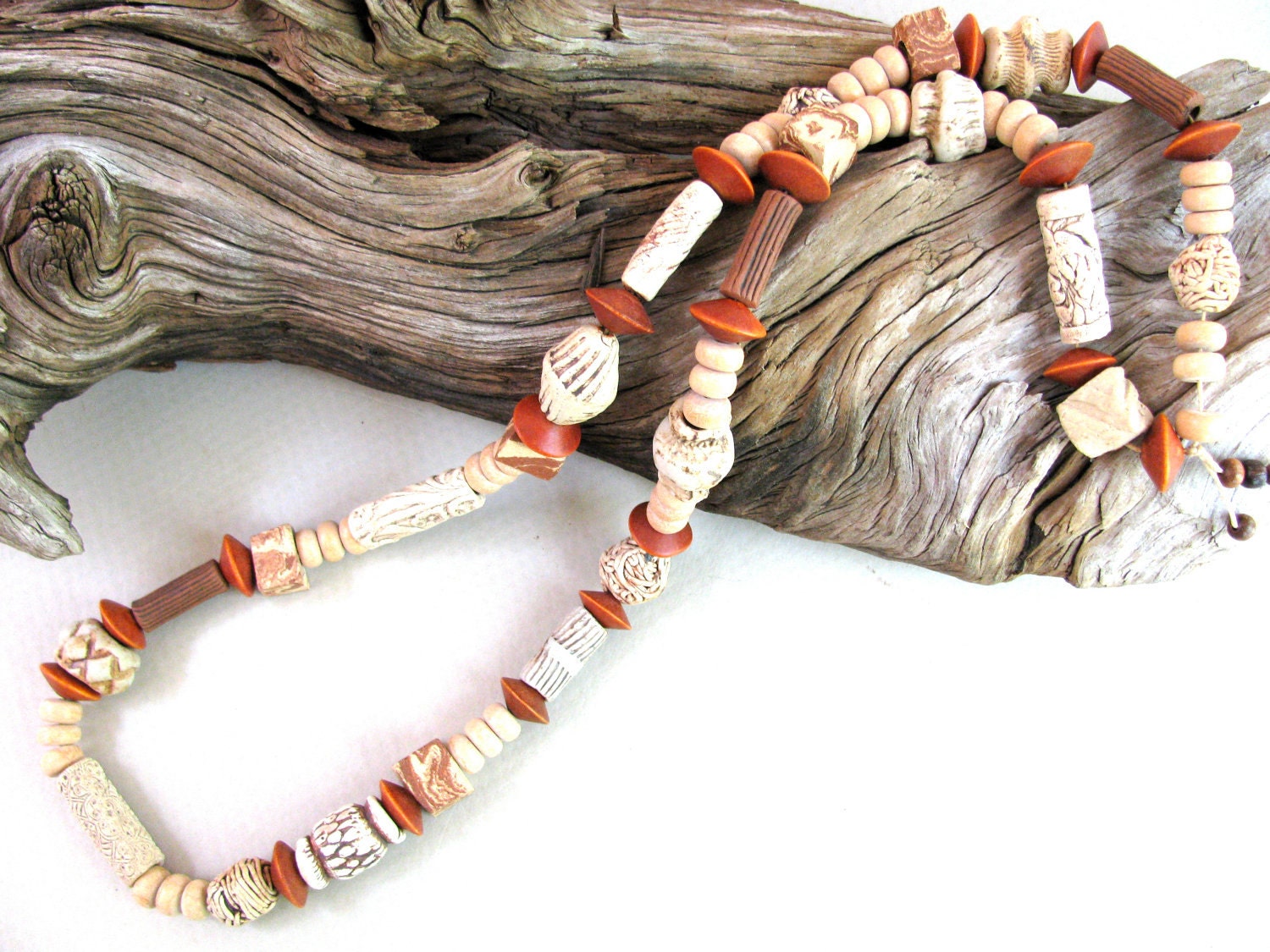 Wood and handmade ceramic necklace 274