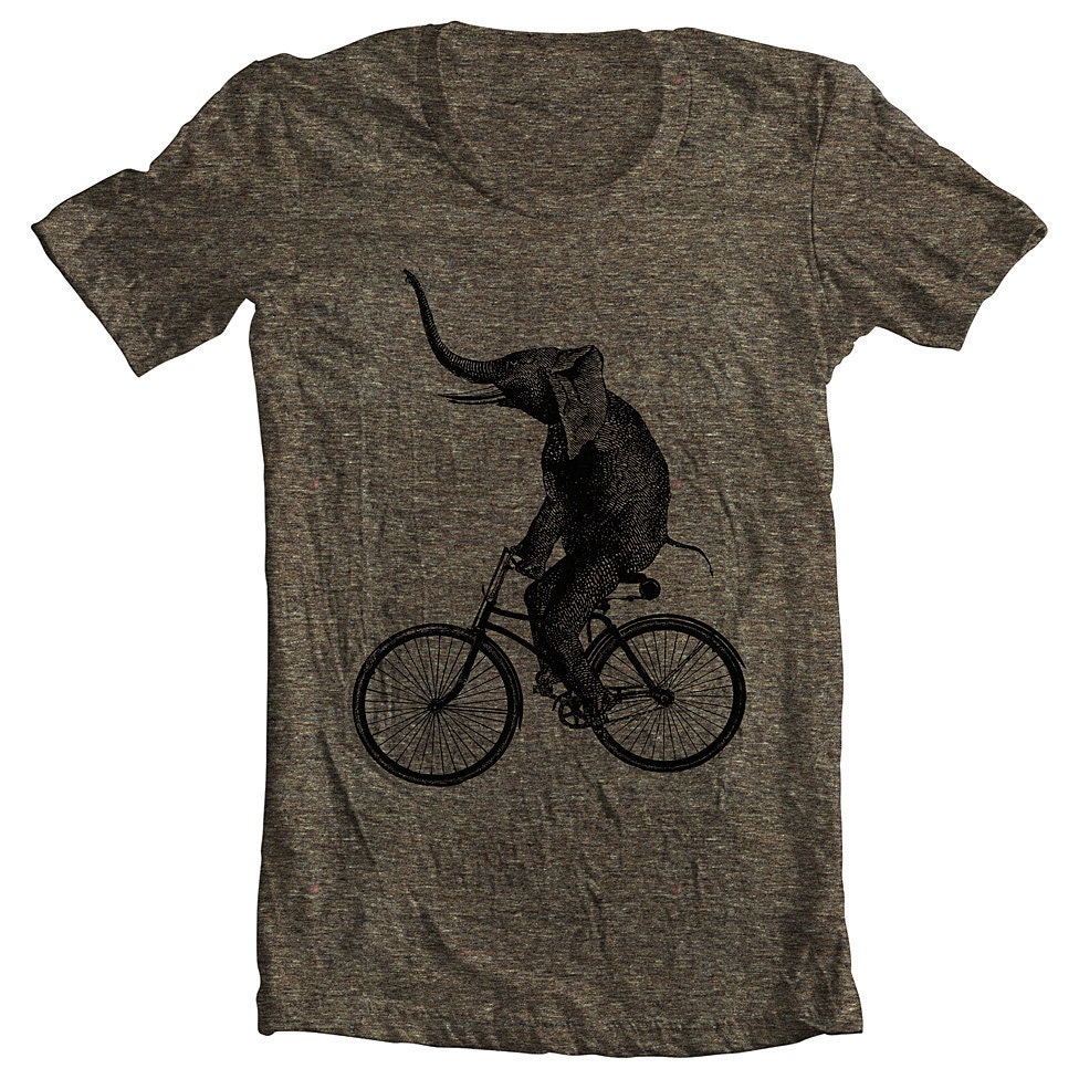 Unisex Men's Women's T shirt - ELEPHANT RIDING a Bicycle Fashion American Apparel Tshirt Tee - Coffee (9 COLORS) Sizes xs, s, m, l, xl (gct)