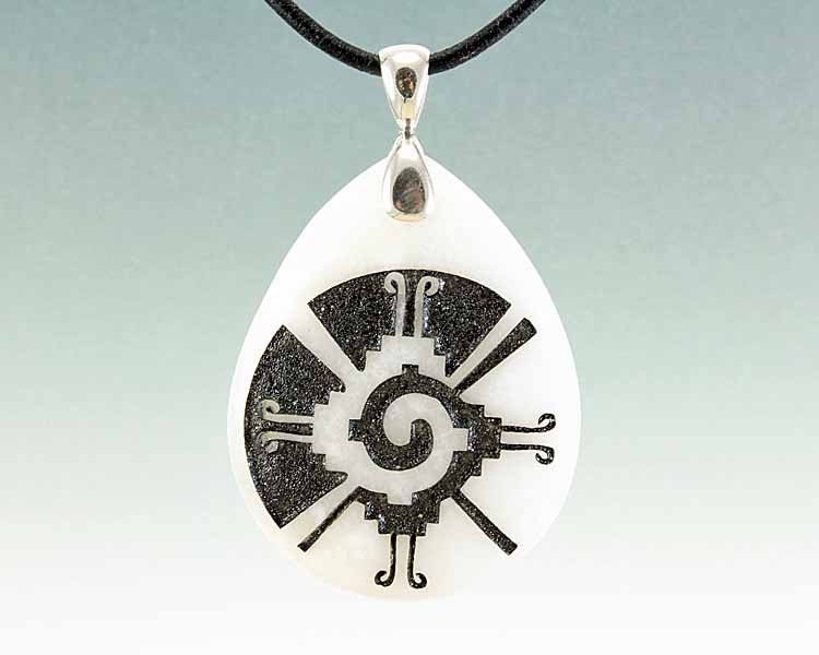 Hunab Ku - Engraved Stone Pendant - White Quartz