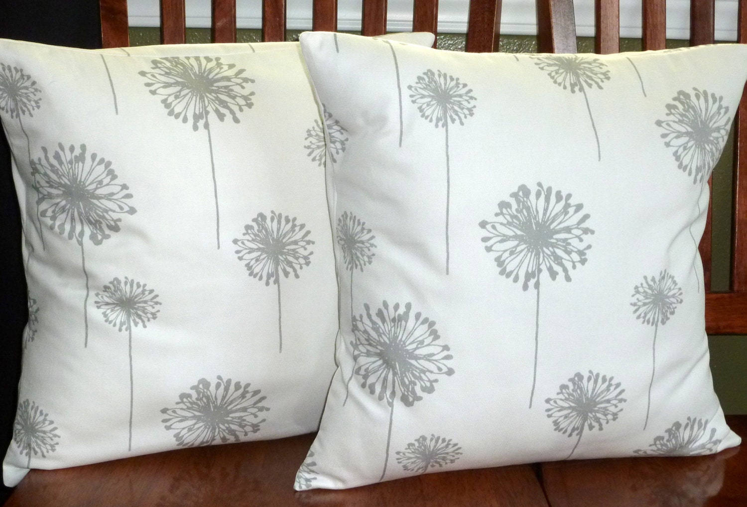 Decorative Pillow Covers  - Set of Two 18 Inch Grey and White Dandelion