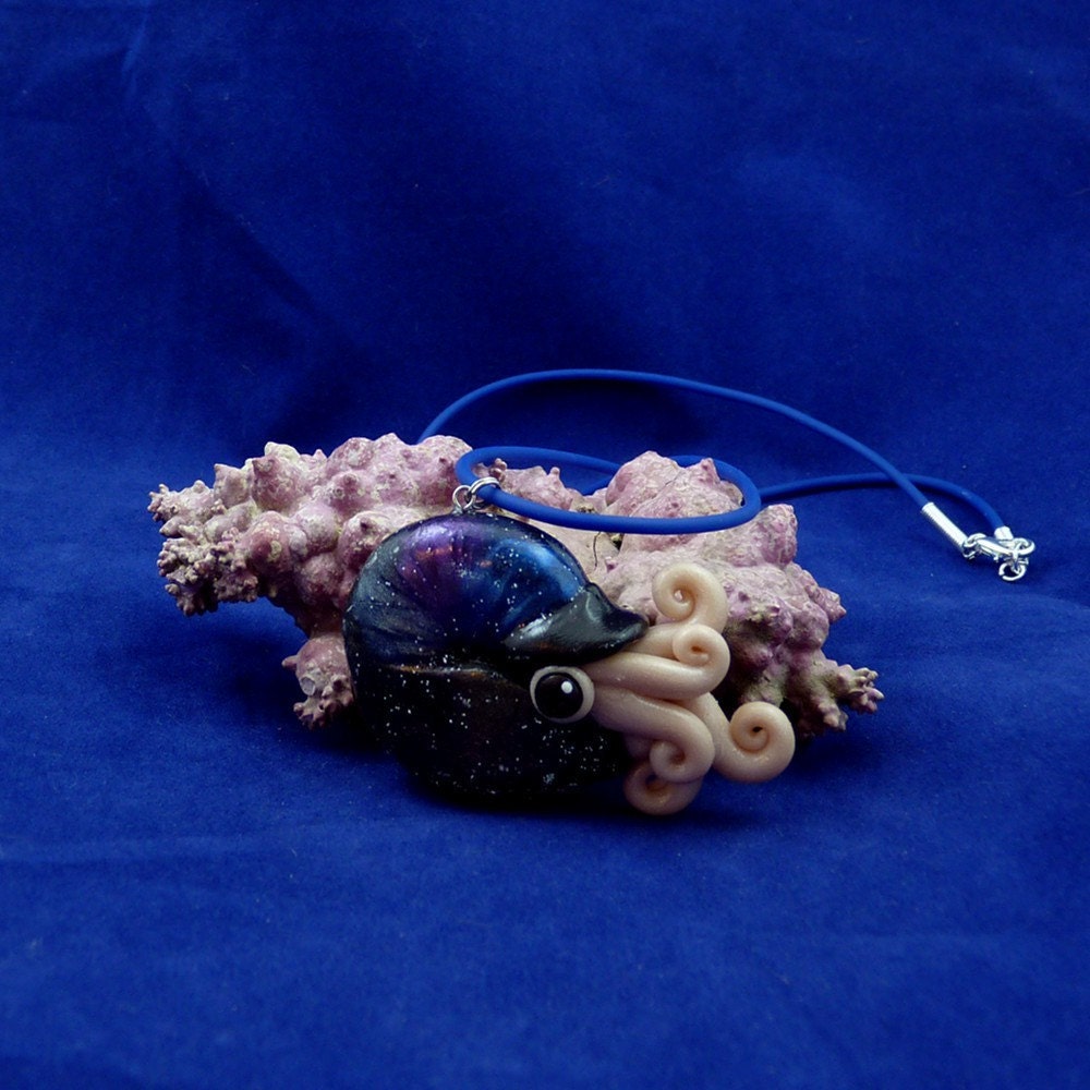 Deep Space Nautilus Necklace - Handmade Polymer Clay Jewelry