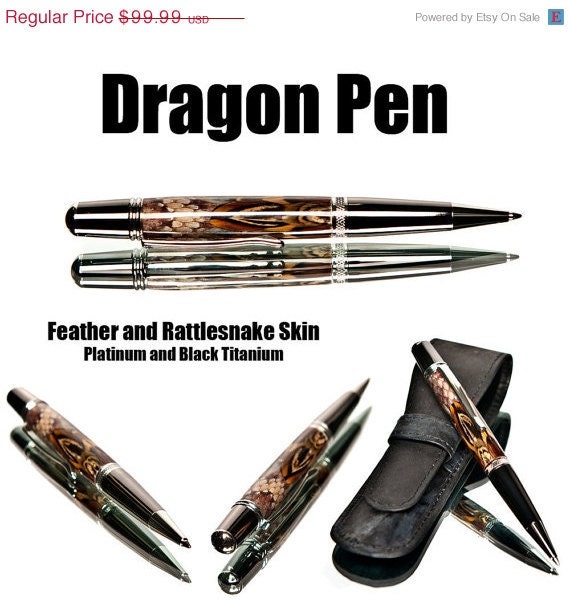 20% ALL PENS On SALE Now Feather and rattlesnake ballpoint pen Rattlesnake skin And Feathers (Rare) Made by hand ballpoint feather  and sna