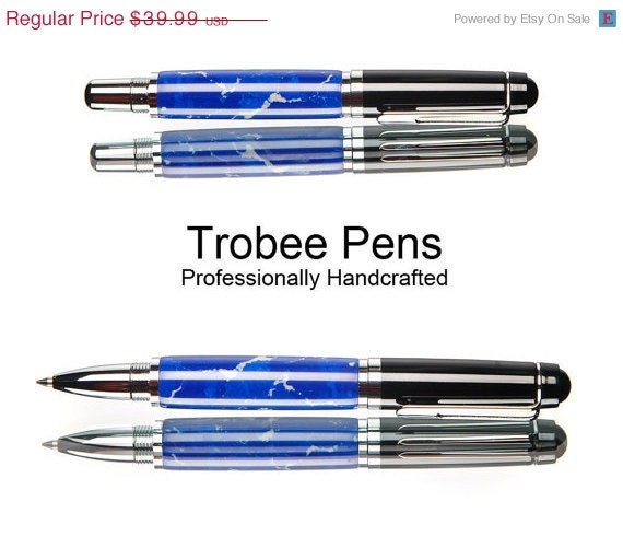 20% ALL PENS On SALE Now Small sized rollerball pen handcrafted Chilean Lapis, polished chrome and black enamel Very durable writing pen