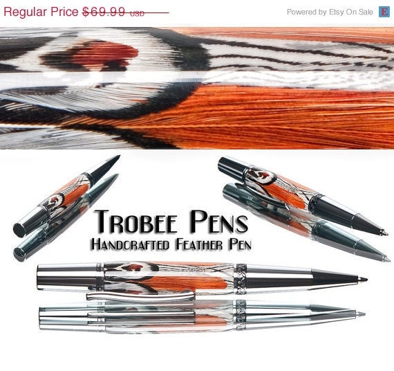 20% ALL PENS On SALE Now Real Pheasant feathers cast in acrylic Beautiful genuine feather ballpoint writing pen Made by world class pen cas