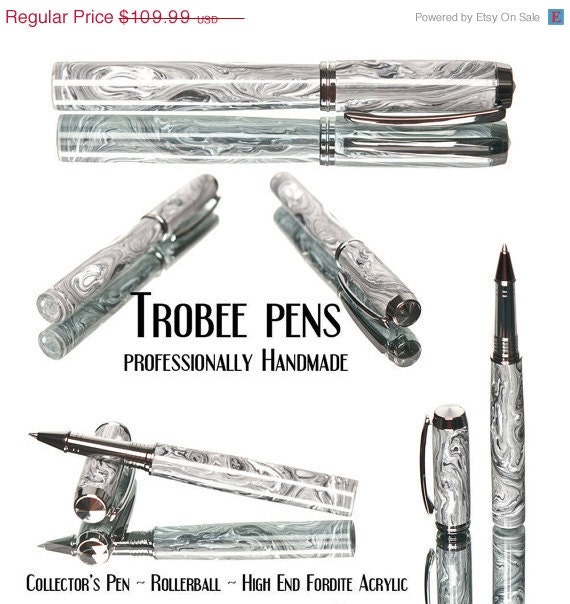 20% ALL PENS On SALE Now High Quality handmade Rollerball Pen Fine writing instrument with black and white Fordite acrylic Collectable pen
