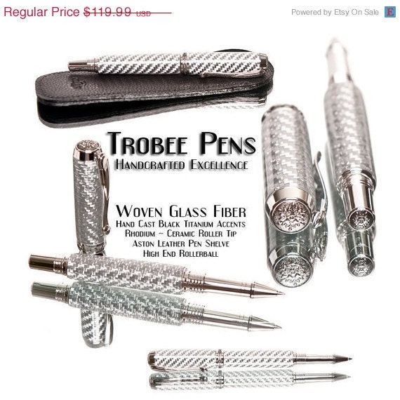 20% ALL PENS On SALE Now High Quality Rollerball Pen White Woven Glass Fiber Handcrafted Handmade Pen Rhodium and Black Titanium Features a