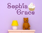 Personalized Monogram Name with Cupcake, nursery, kids & teens room, custom removable decals stickers