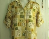 Vintage 1960s French Postcard Print Silky Blouse