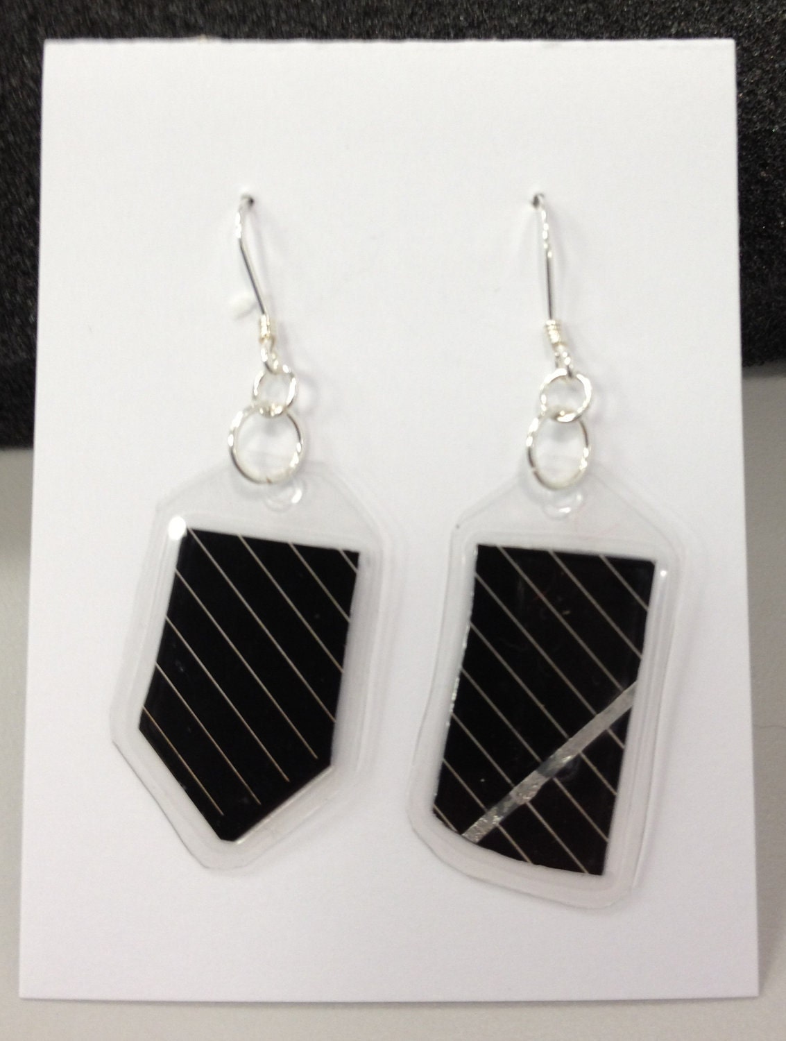 Black Solar Panel Dangle Earrings - Small