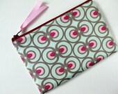 Zipper pouch - optical art mint green pink berry