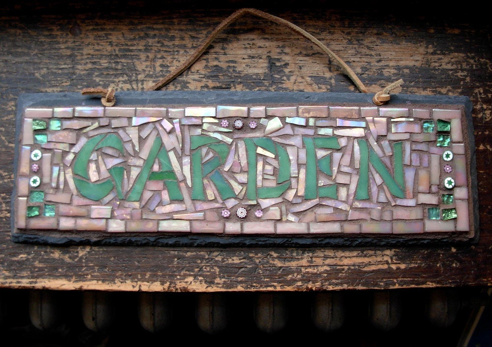 Garden Sign in Pale Coral Pink and Green