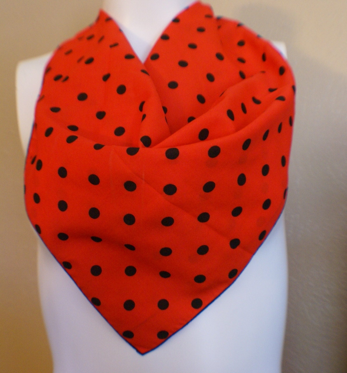 Red With Black Polka Dot Scarf - QsVintage