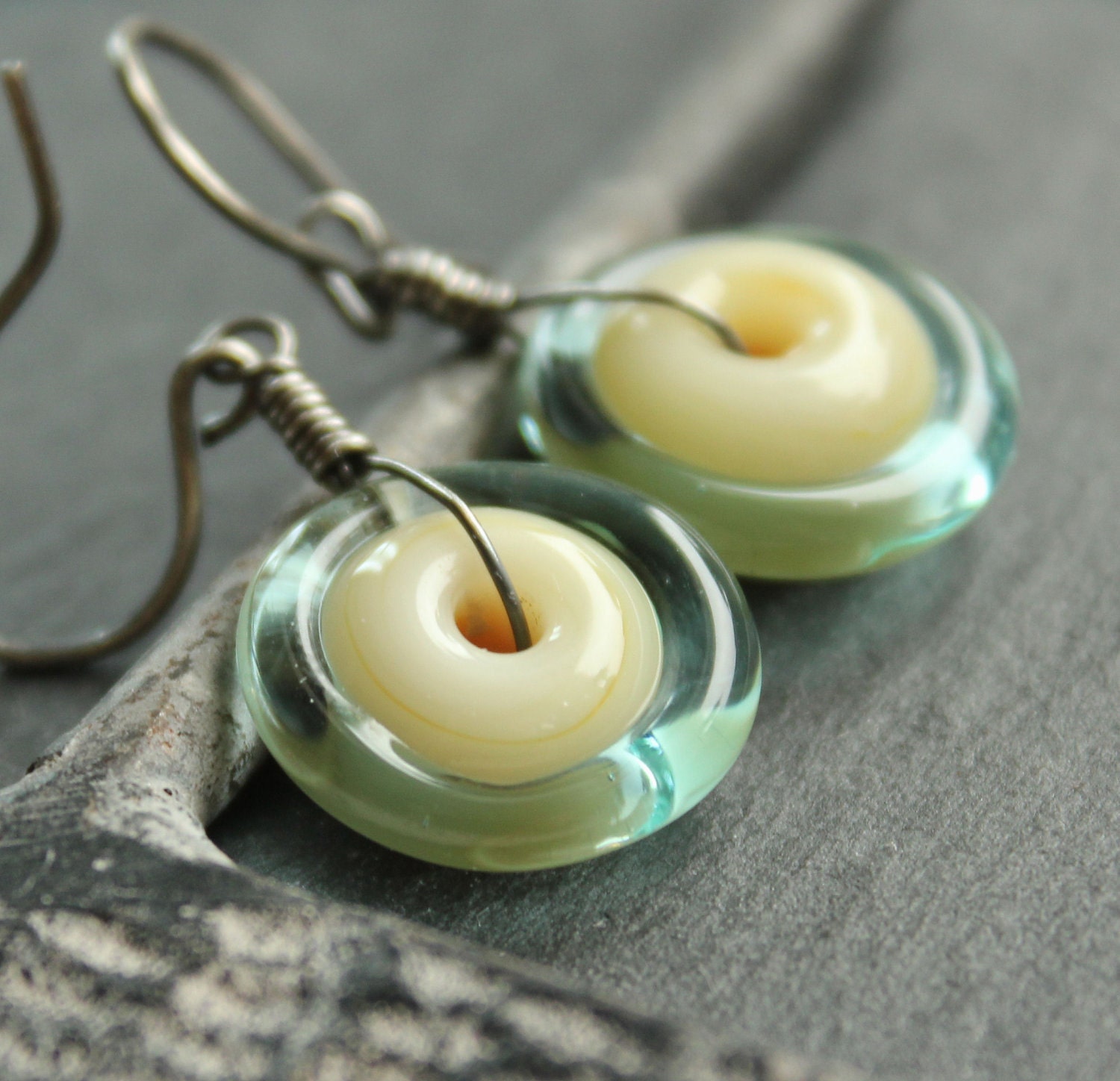 Lampwork Earrings -  Sterling Silver,  Handmade Earrings,   Glass Earrings, Lampwork Jewelry, Ivory