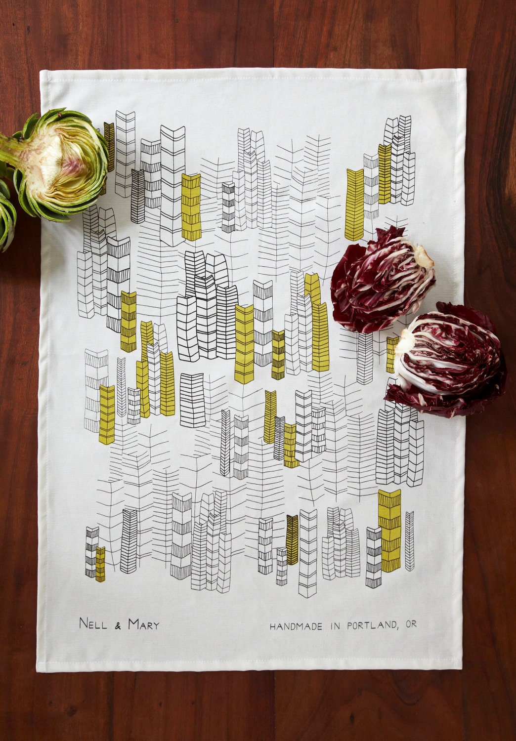 Feather Cities Tea Towel - Gold