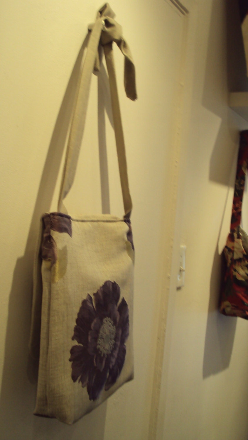 Fresh purple floral reversable messenger bag