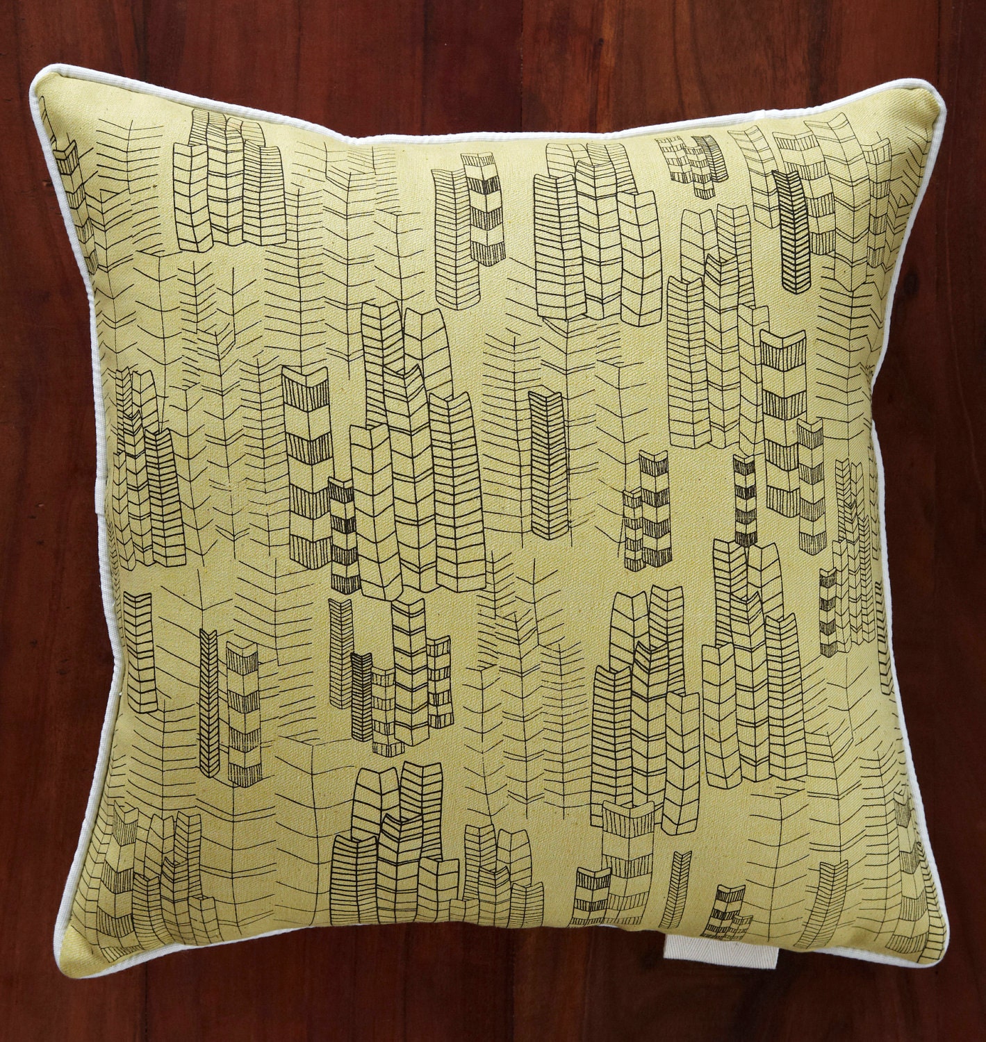 Feather Cities Pillow Cover - Gold and White