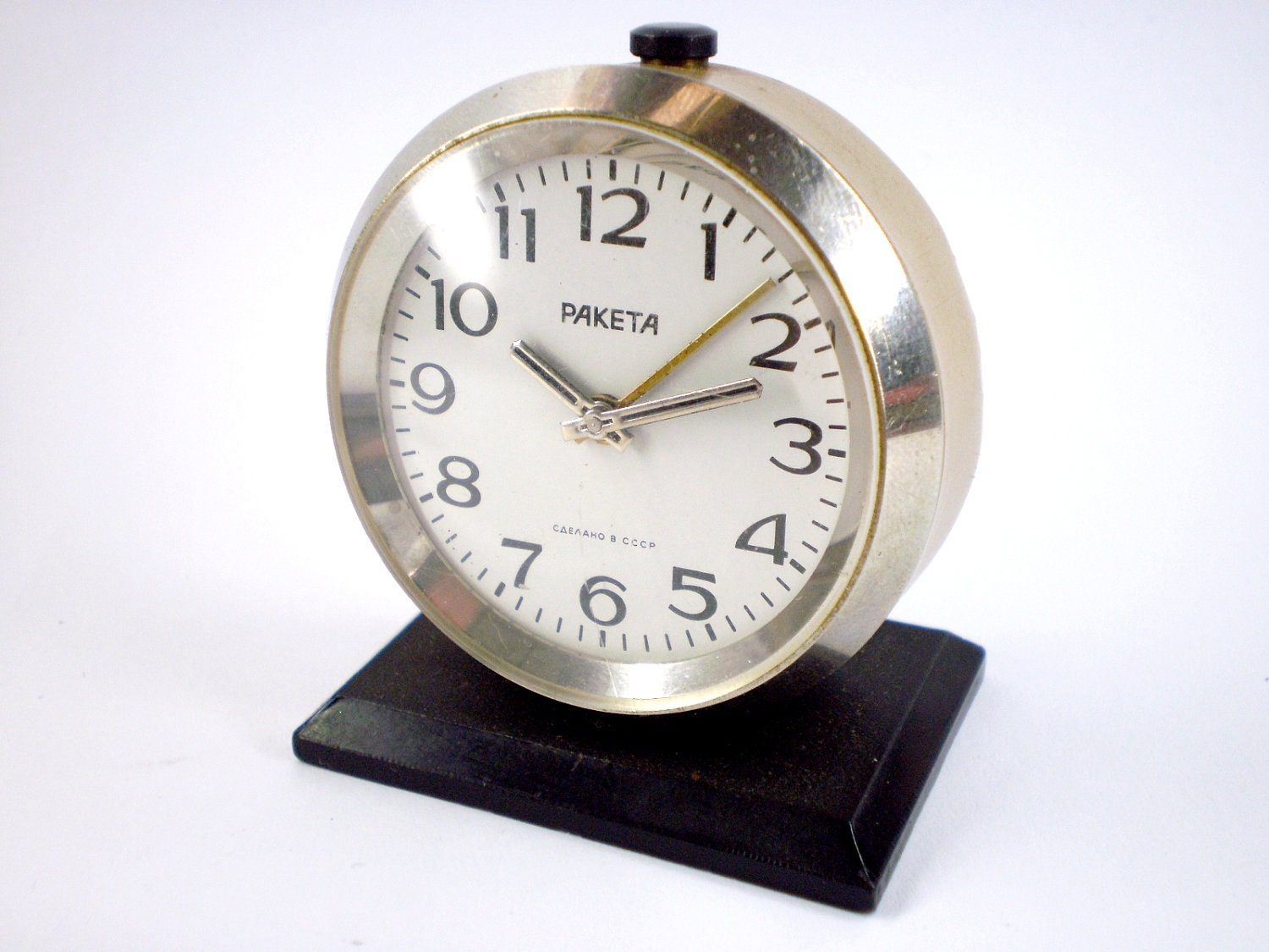 Vintage Raketa mechanical alarm clock from Soviet/Ussr