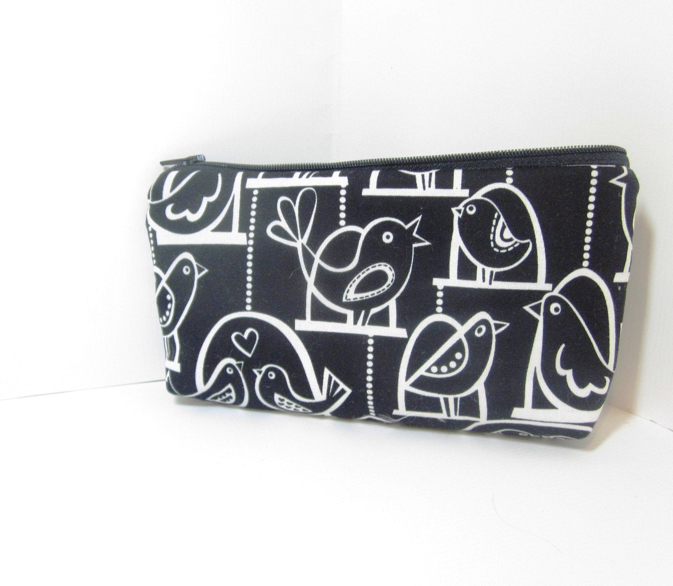 Cotton Zipper Pouch  - Black Bird Swing