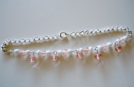 Rose & White Bead Anklet Bracelet